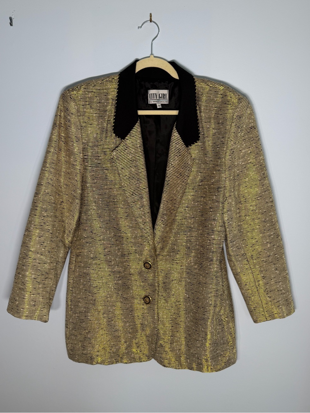 Vintage 80s City Girl Nancy Bolen Gold Metallic Blazer Size 10
